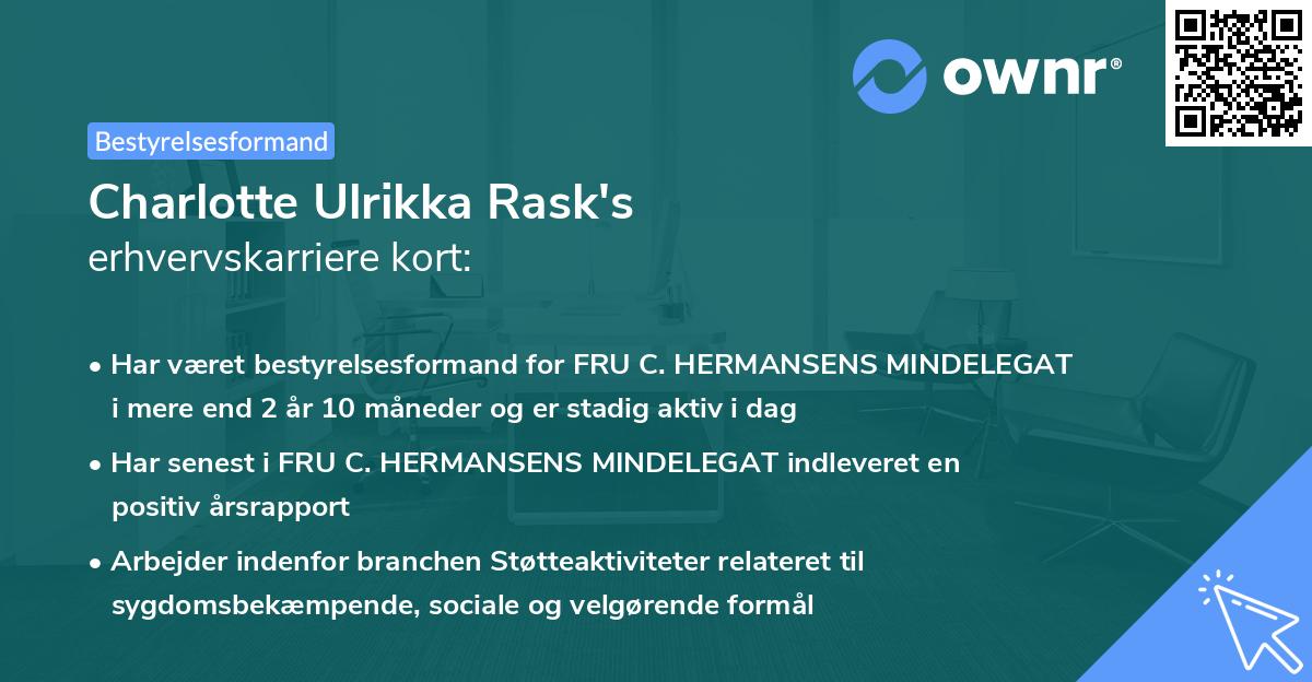 Charlotte Ulrikka Rask's erhvervskarriere kort