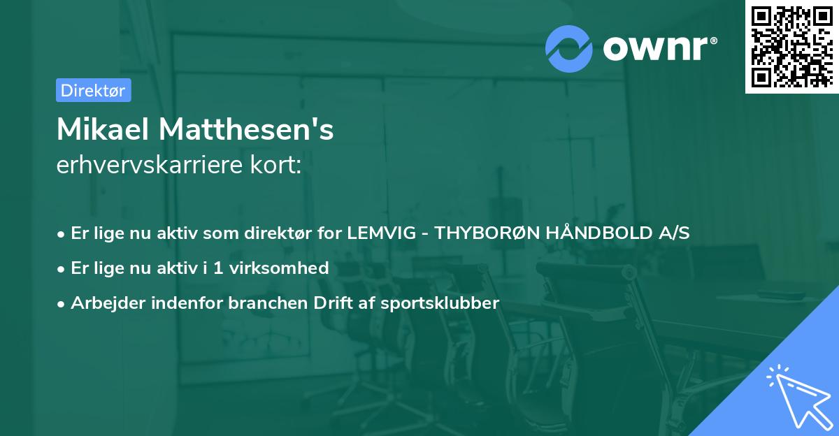 Mikael Matthesen's erhvervskarriere kort