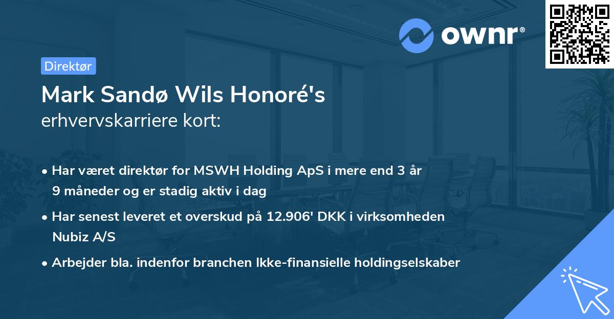 Mark Sandø Wils Honoré's erhvervskarriere kort