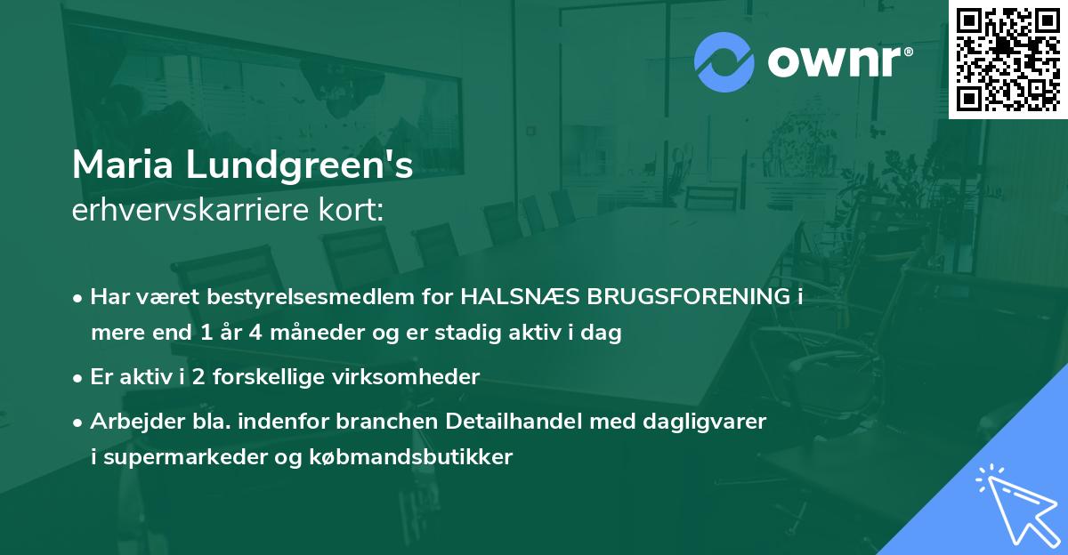 Maria Lundgreen's erhvervskarriere kort