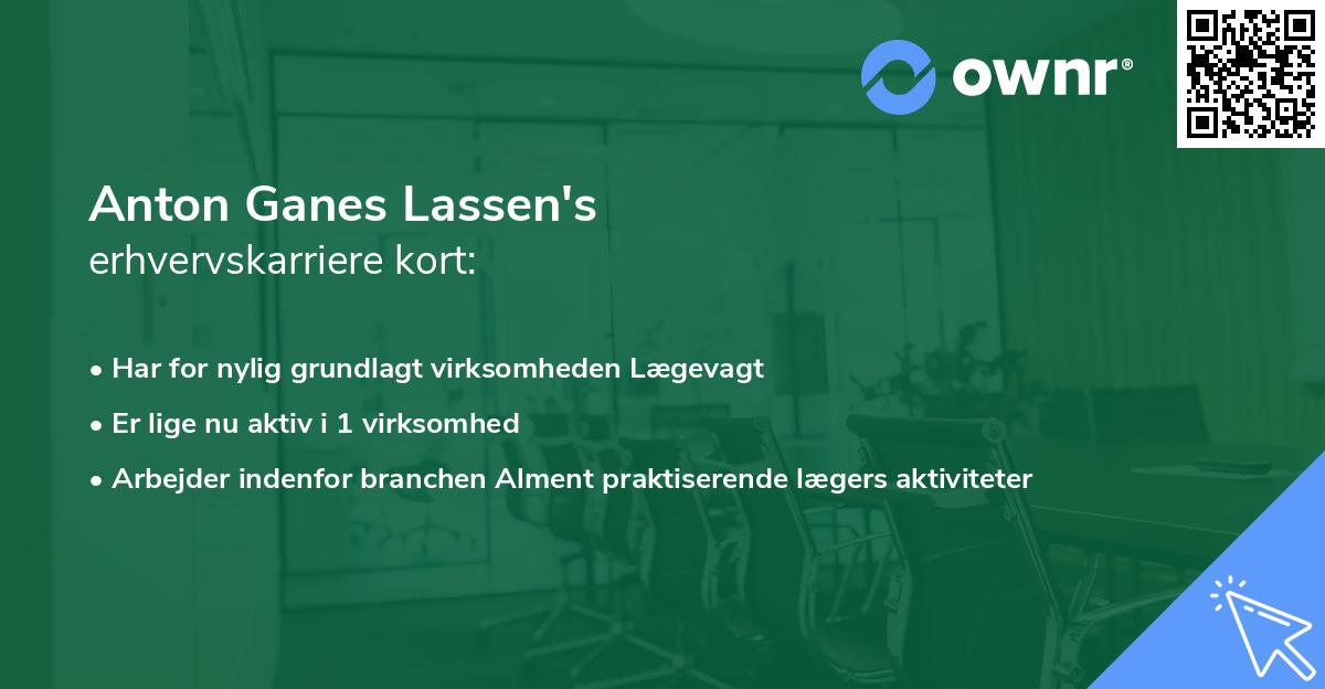 Anton Ganes Lassen's erhvervskarriere kort