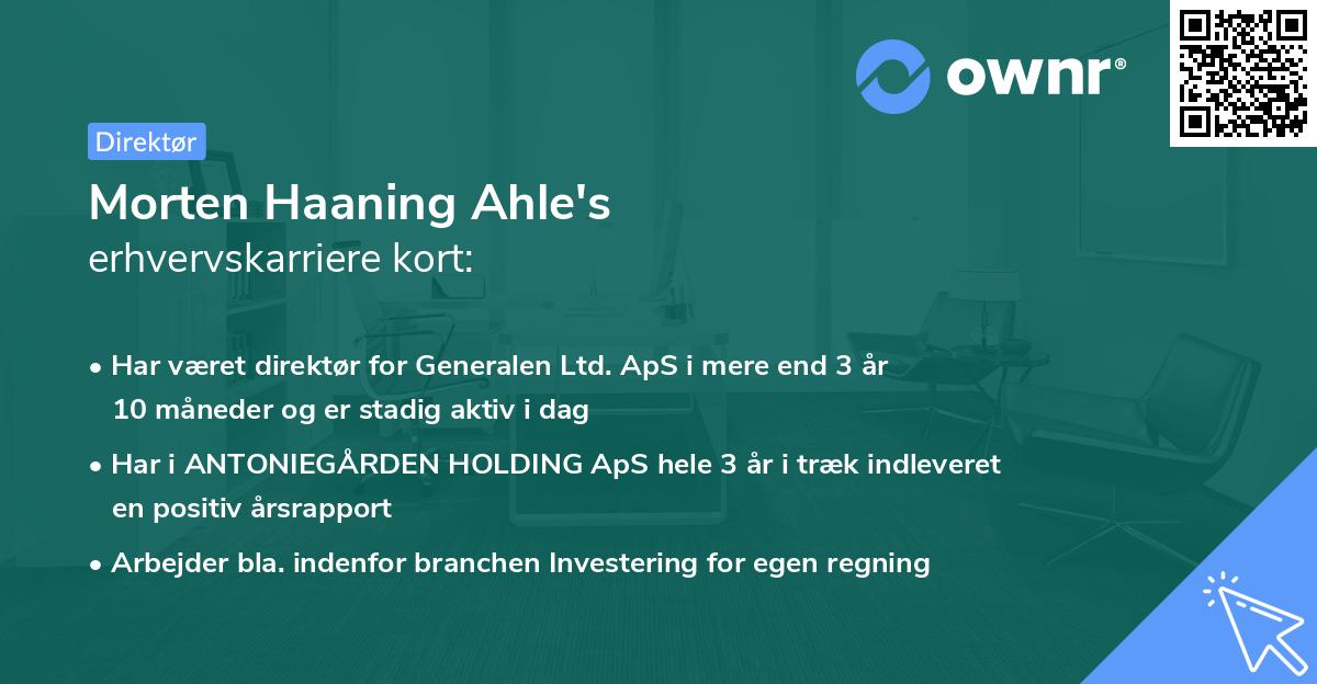 Morten Haaning Ahle's erhvervskarriere kort