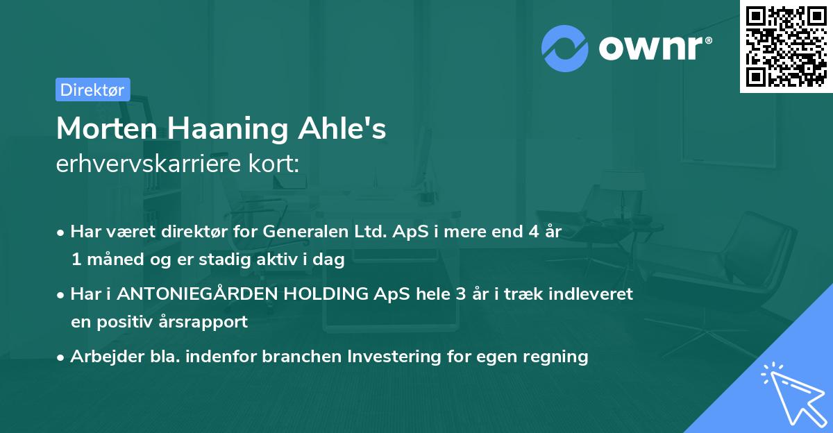 Morten Haaning Ahle's erhvervskarriere kort