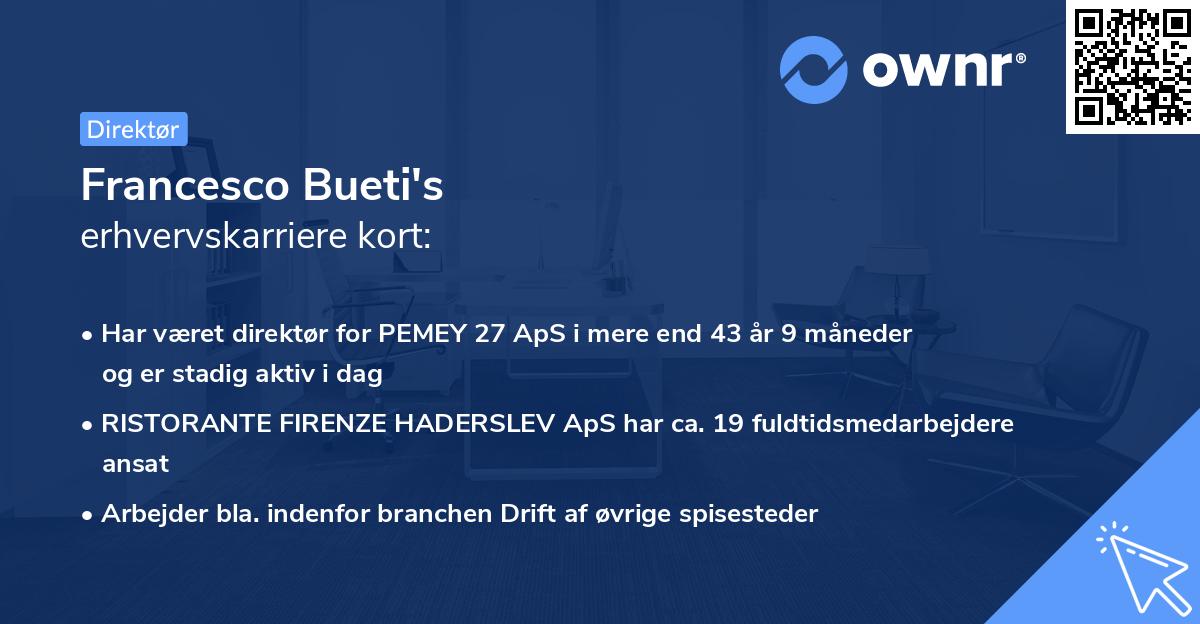 Francesco Bueti's erhvervskarriere kort
