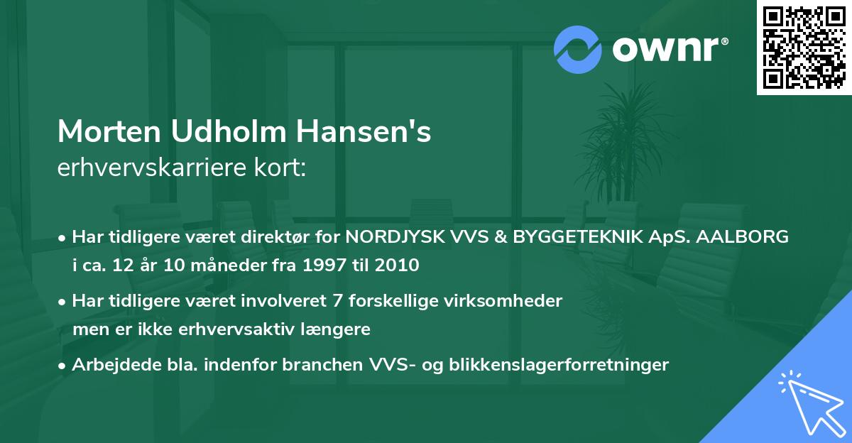 Morten Udholm Hansen's erhvervskarriere kort