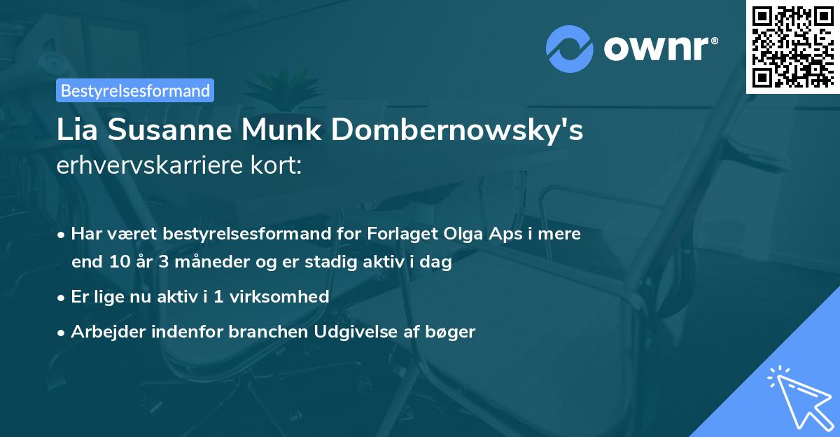 Lia Susanne Munk Dombernowsky's erhvervskarriere kort