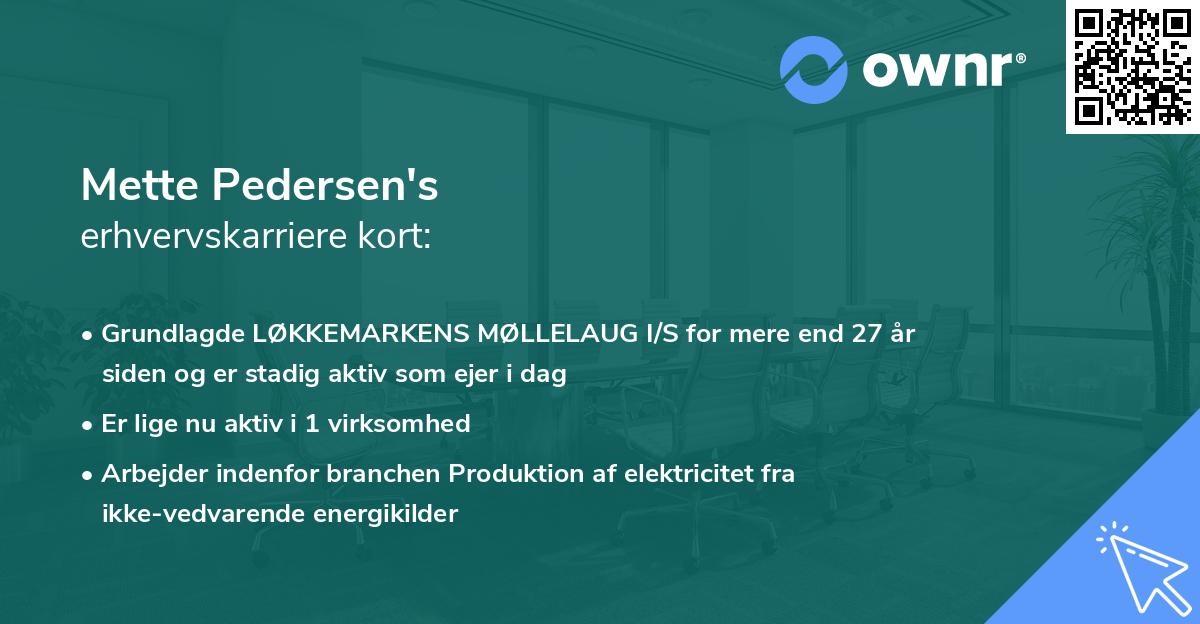 Mette Pedersen's erhvervskarriere kort