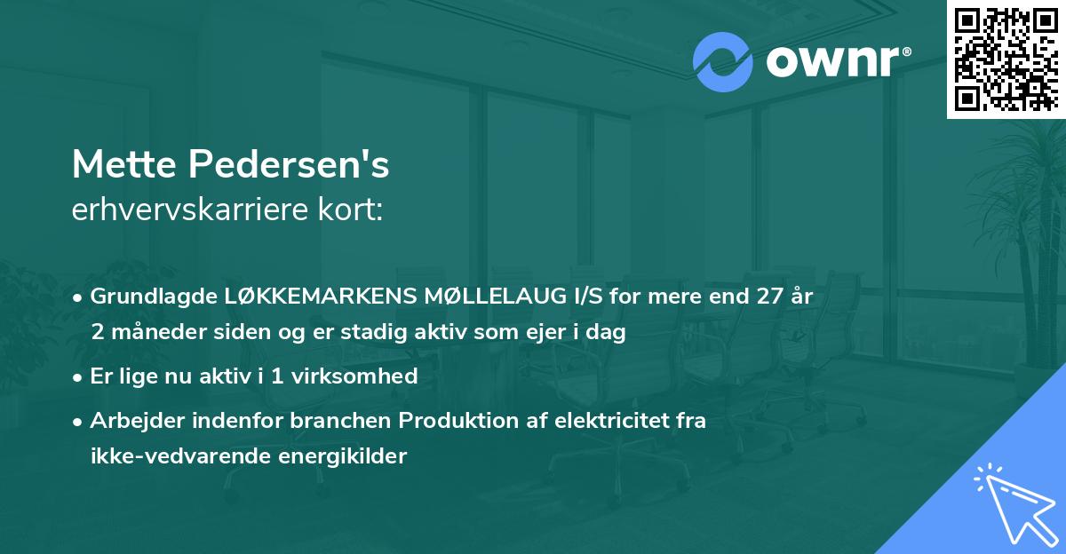 Mette Pedersen's erhvervskarriere kort