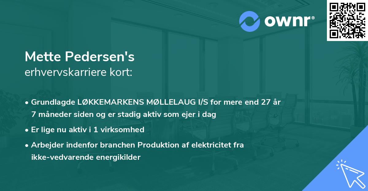 Mette Pedersen's erhvervskarriere kort