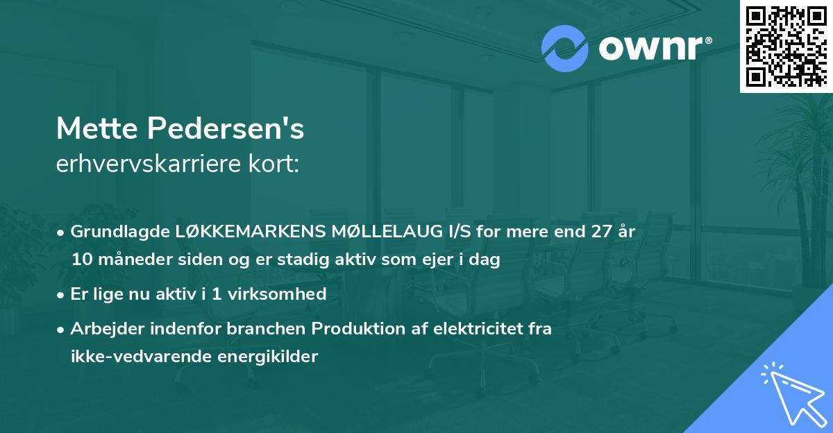 Mette Pedersen's erhvervskarriere kort