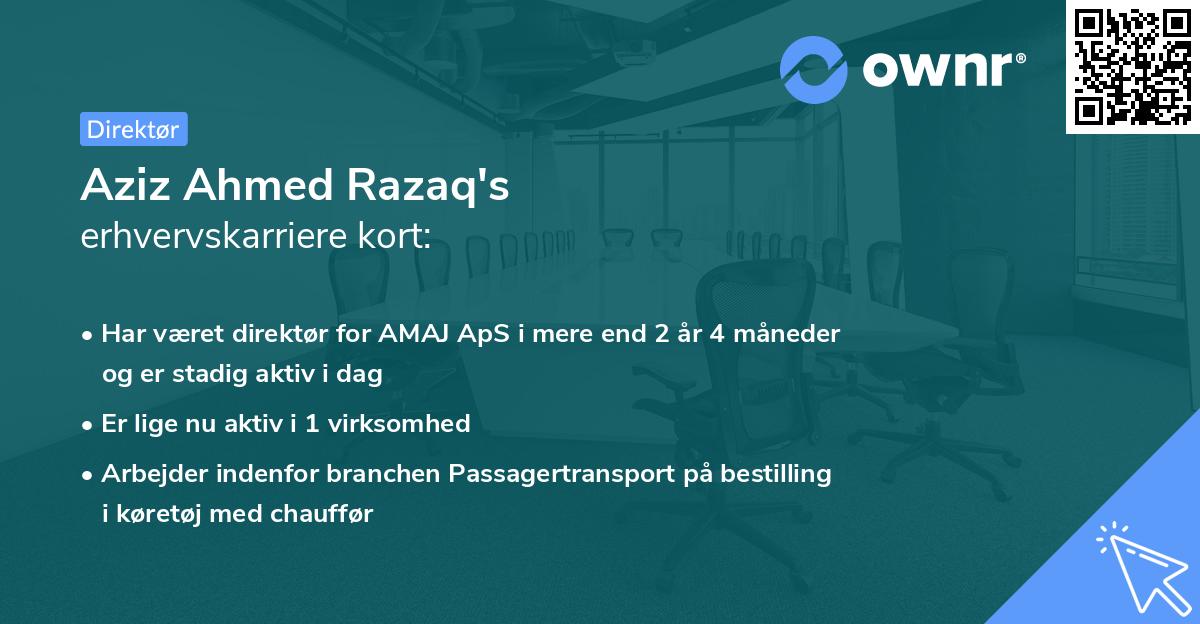 Aziz Ahmed Razaq's erhvervskarriere kort