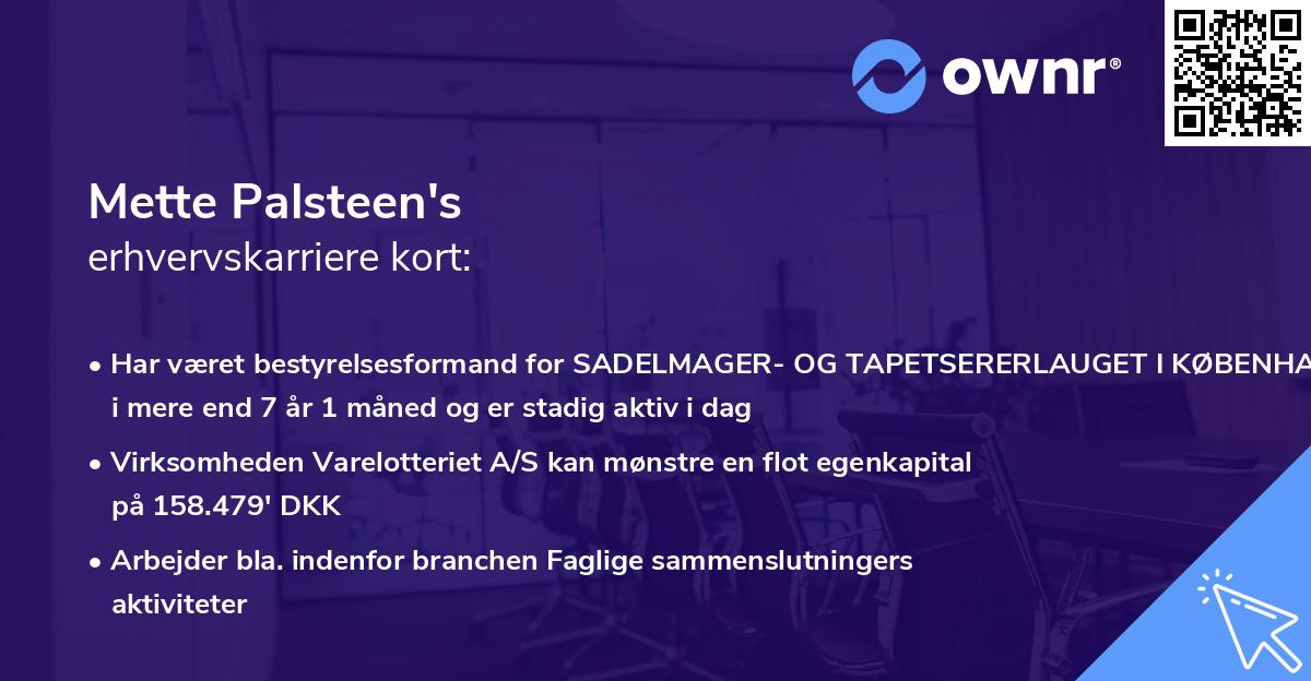 Mette Palsteen's erhvervskarriere kort