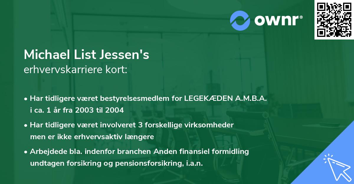 Michael List Jessen's erhvervskarriere kort