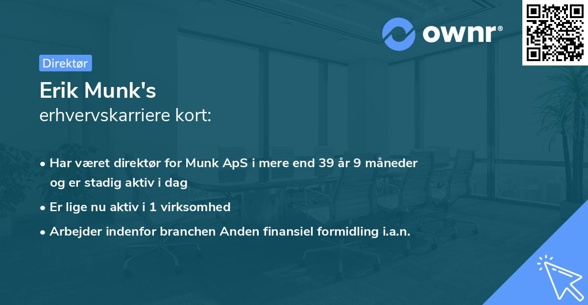 Erik Munk's erhvervskarriere kort