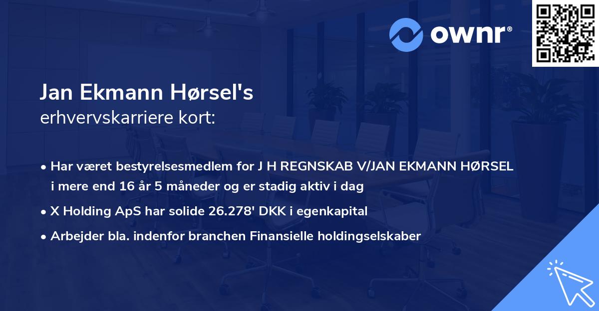 Jan Ekmann Hørsel's erhvervskarriere kort