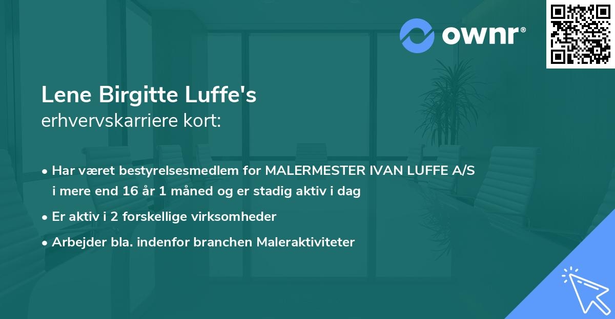 Lene Birgitte Luffe's erhvervskarriere kort