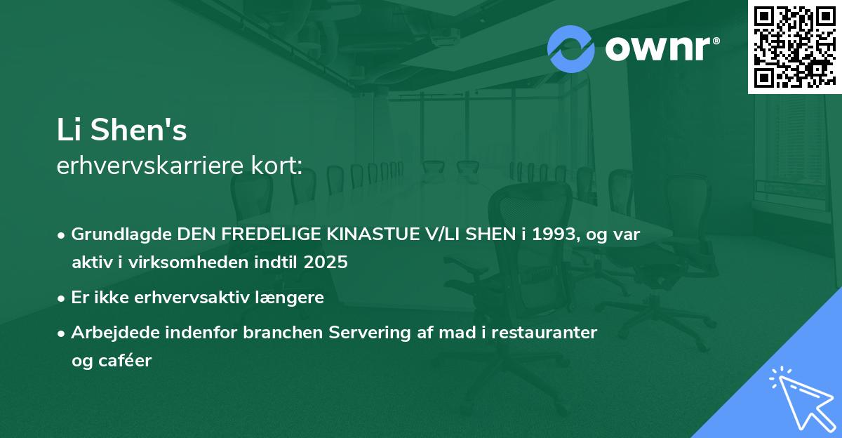 Li Shen's erhvervskarriere kort