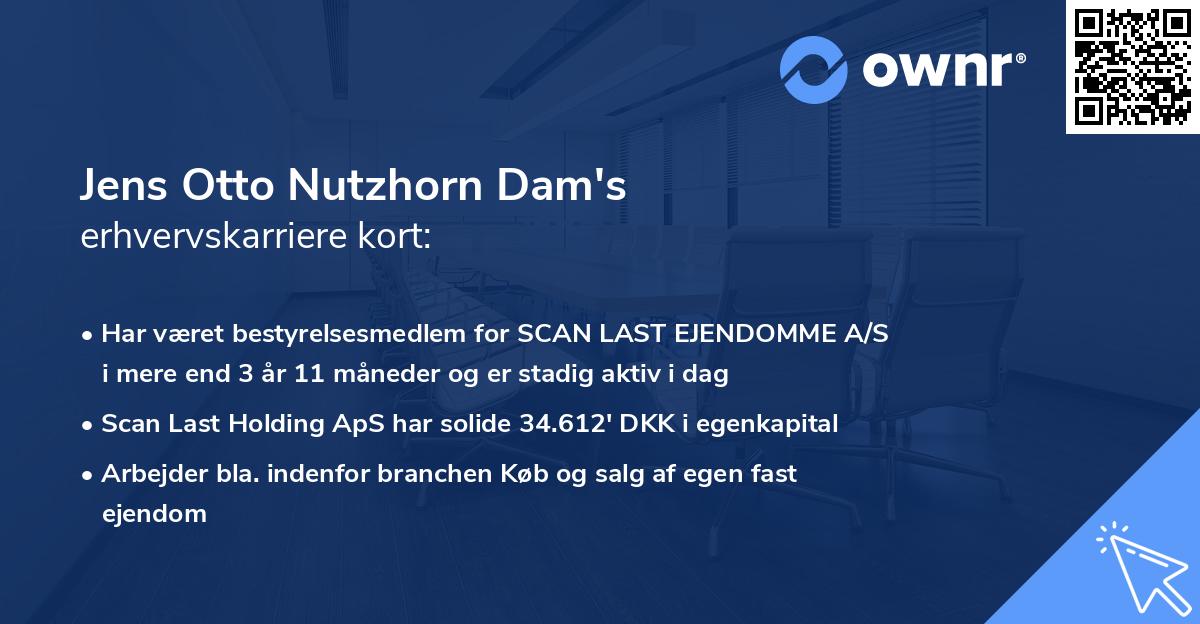 Jens Otto Nutzhorn Dam's erhvervskarriere kort