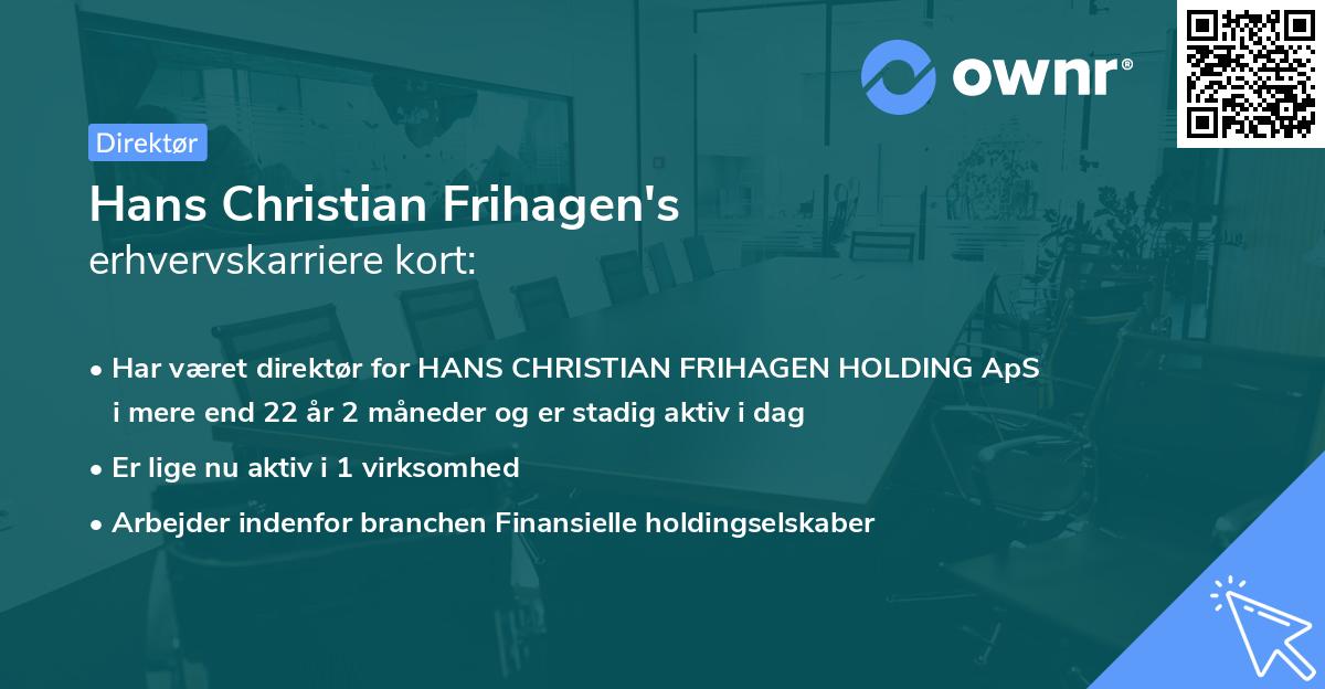 Hans Christian Frihagen's erhvervskarriere kort