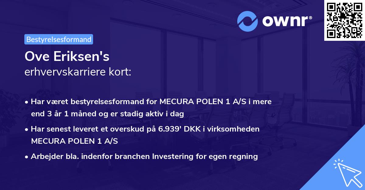 Ove Eriksen's erhvervskarriere kort