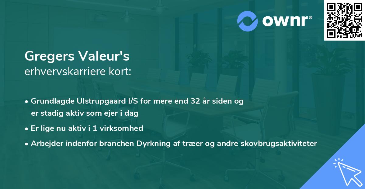 Gregers Valeur's erhvervskarriere kort