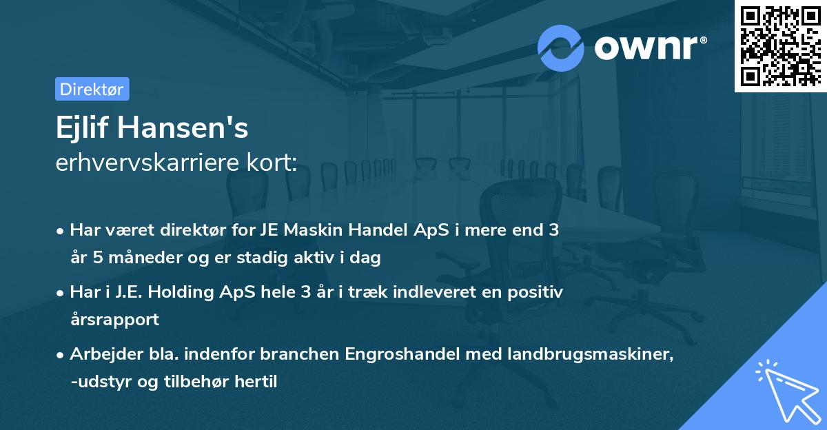 Ejlif Hansen's erhvervskarriere kort