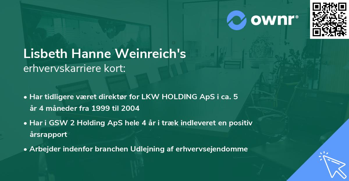 Lisbeth Hanne Weinreich's erhvervskarriere kort