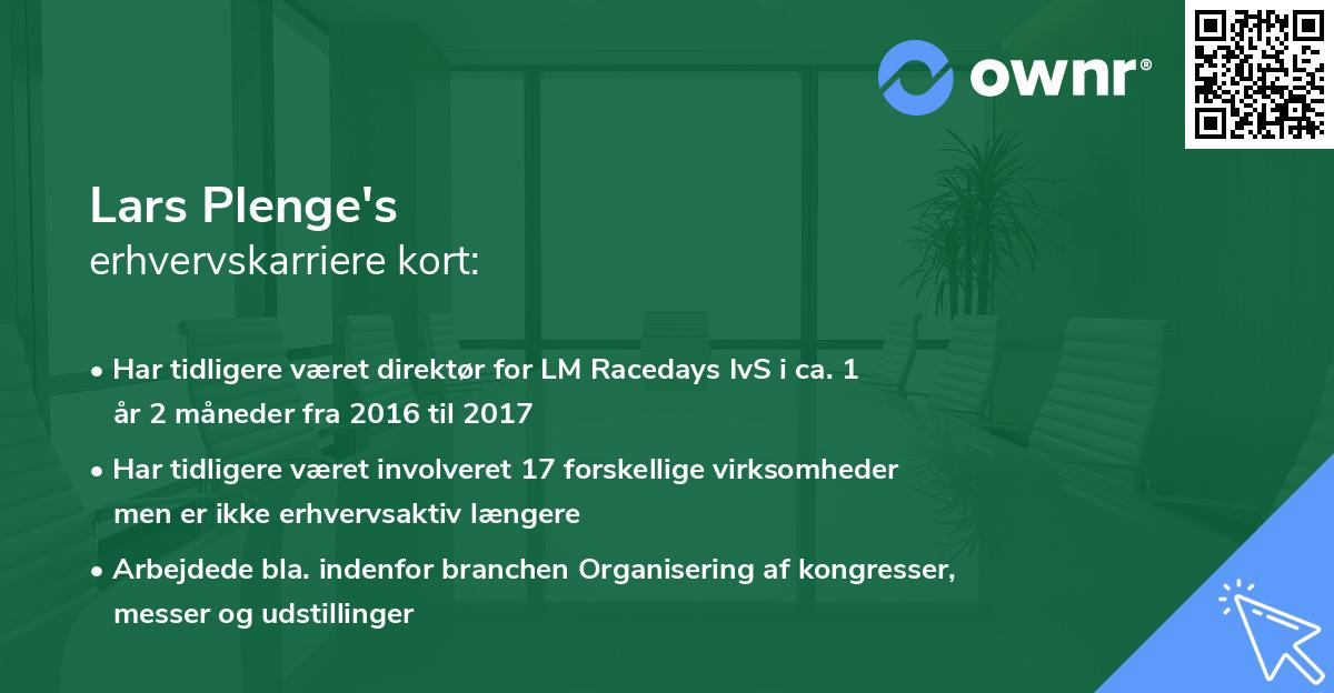 Lars Plenge's erhvervskarriere kort