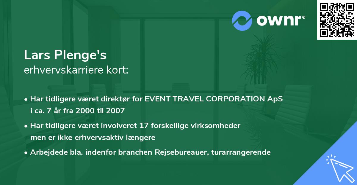 Lars Plenge's erhvervskarriere kort