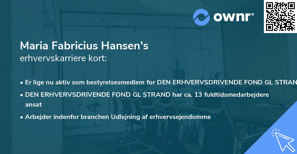 Maria Fabricius Hansen's erhvervskarriere kort