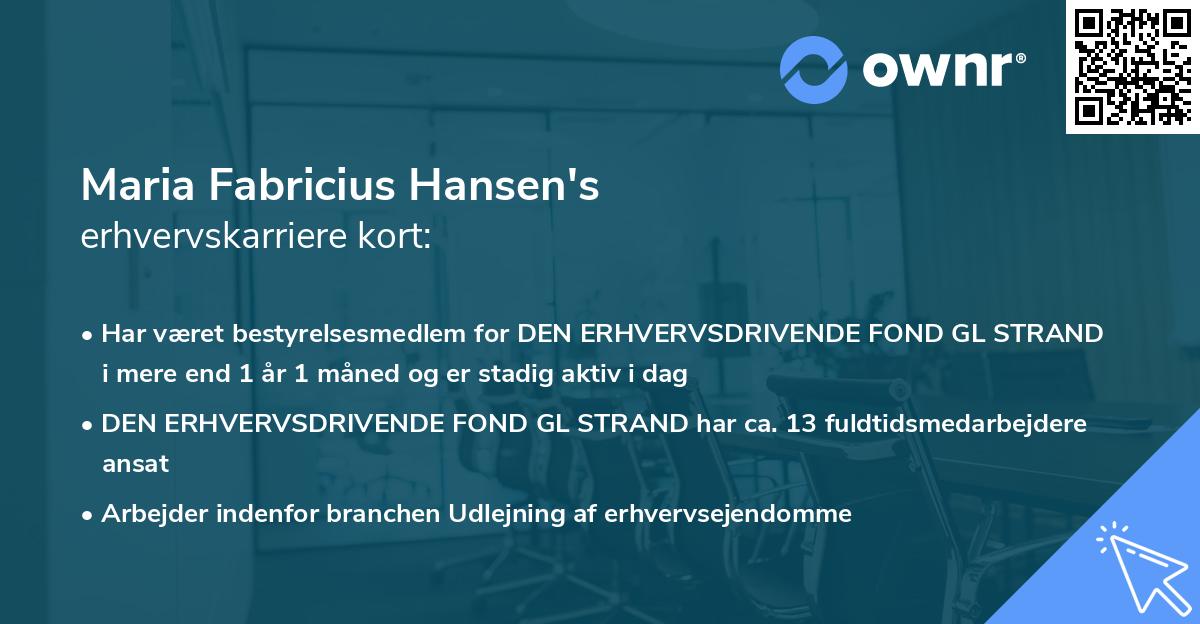 Maria Fabricius Hansen's erhvervskarriere kort