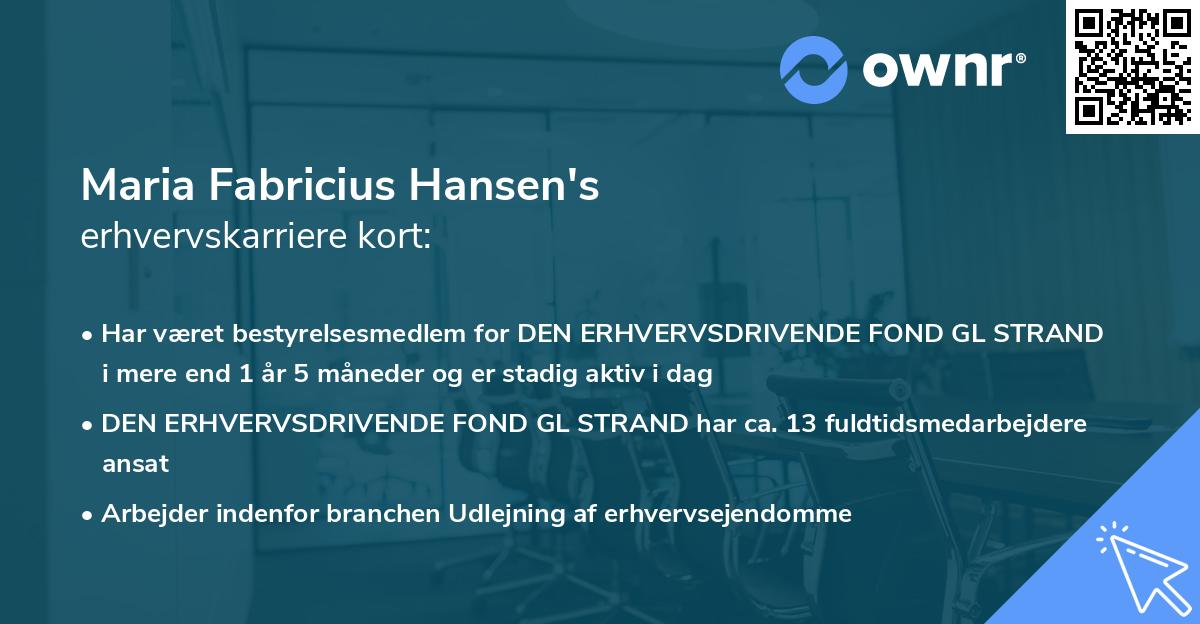 Maria Fabricius Hansen's erhvervskarriere kort