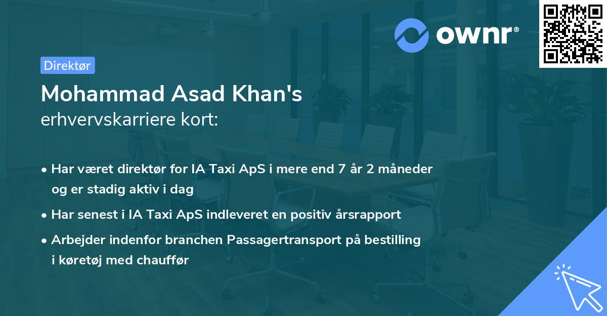 Mohammad Asad Khan's erhvervskarriere kort