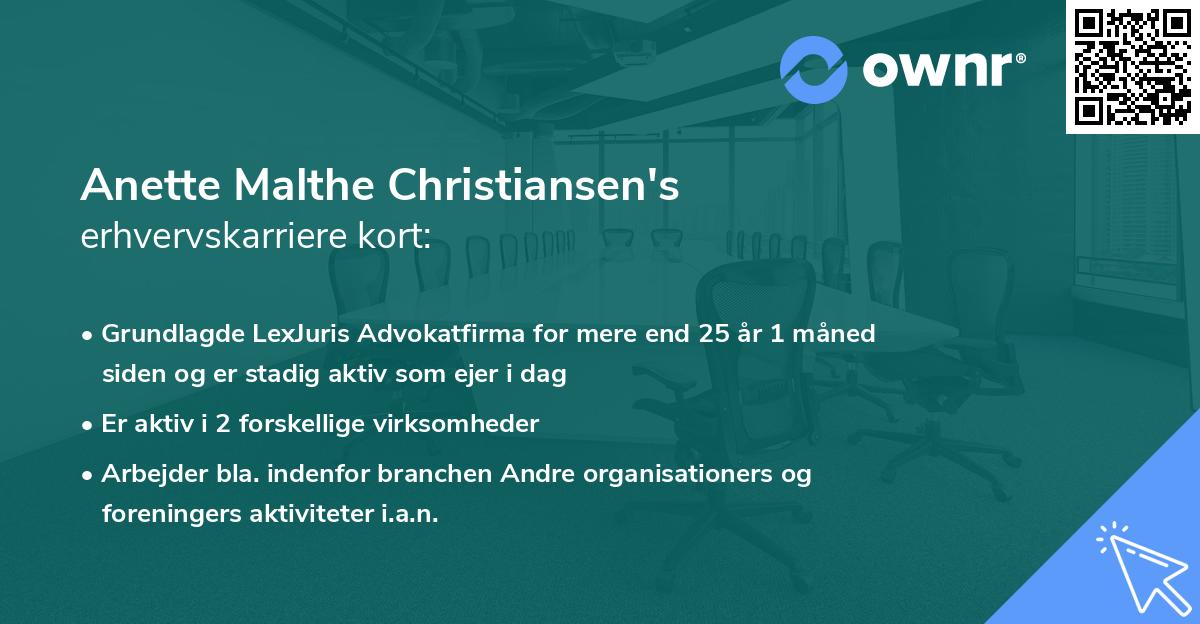Anette Malthe Christiansen's erhvervskarriere kort