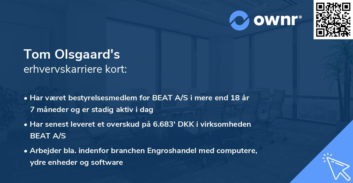 Tom Olsgaard's erhvervskarriere kort