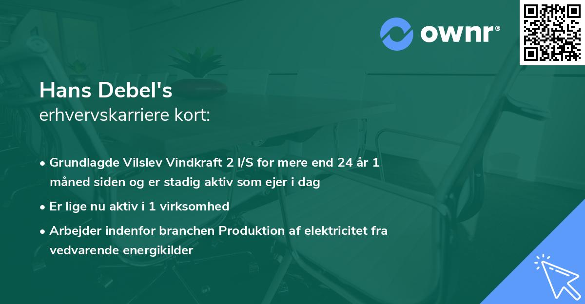 Hans Debel's erhvervskarriere kort