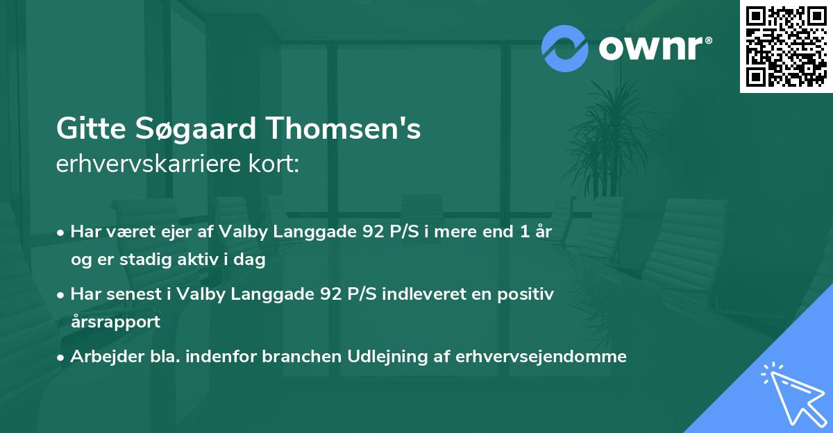 Gitte Søgaard Thomsen's erhvervskarriere kort