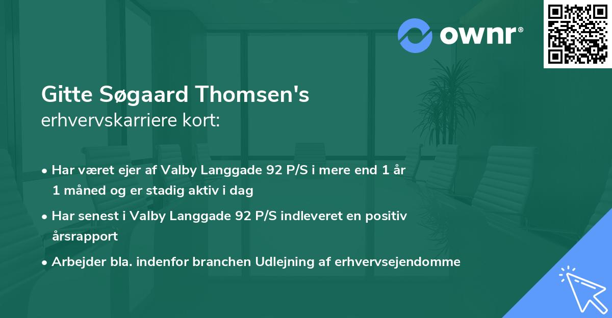 Gitte Søgaard Thomsen's erhvervskarriere kort