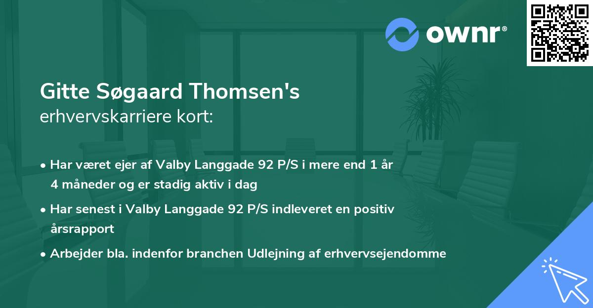 Gitte Søgaard Thomsen's erhvervskarriere kort