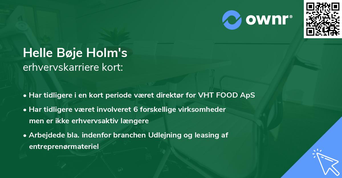 Helle Bøje Holm's erhvervskarriere kort