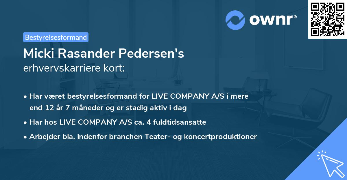 Micki Rasander Pedersen's erhvervskarriere kort