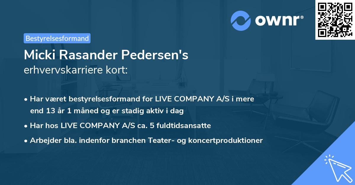 Micki Rasander Pedersen's erhvervskarriere kort