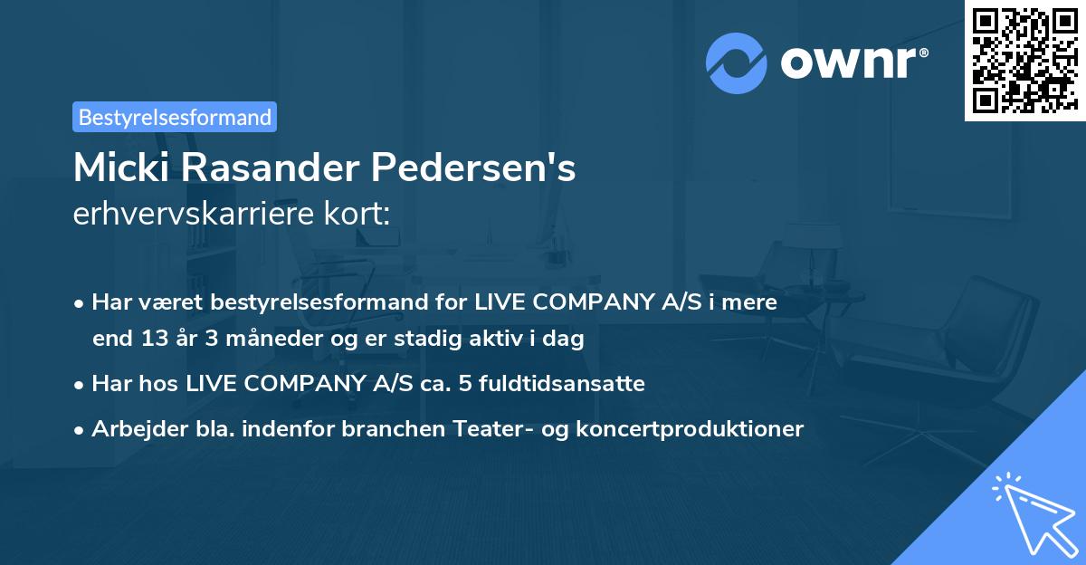 Micki Rasander Pedersen's erhvervskarriere kort