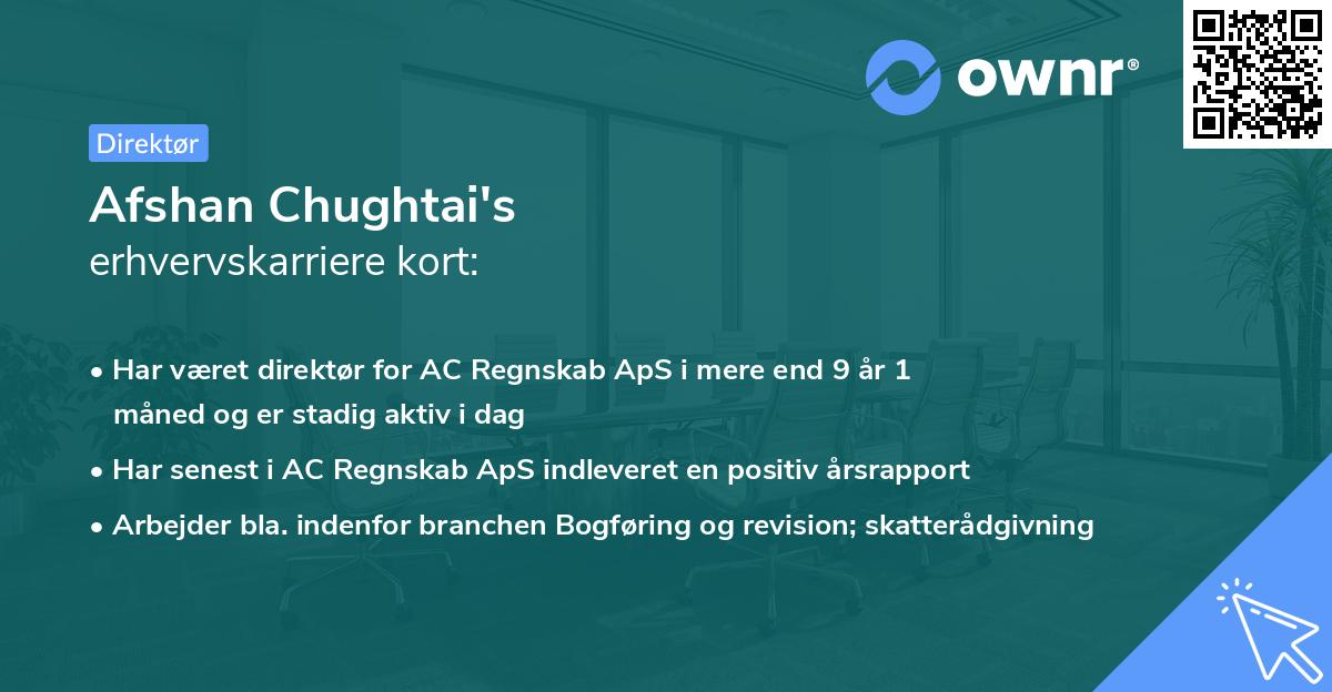 Afshan Chughtai's erhvervskarriere kort