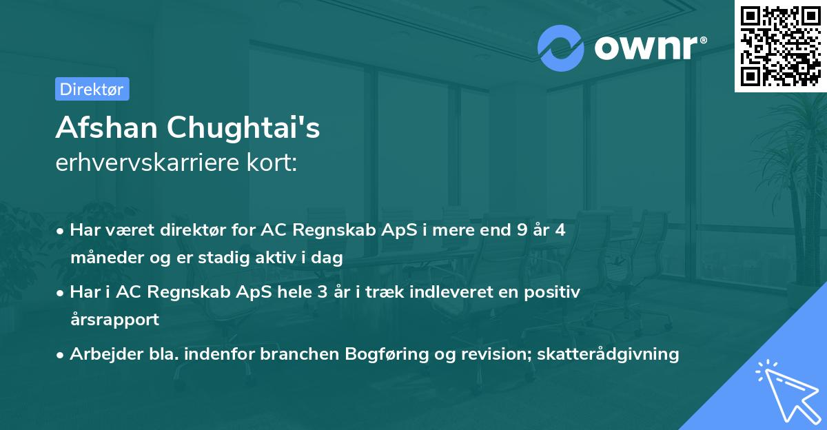 Afshan Chughtai's erhvervskarriere kort