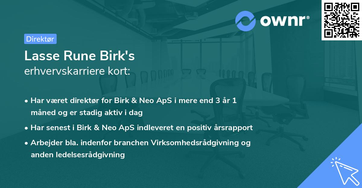 Lasse Rune Birk's erhvervskarriere kort