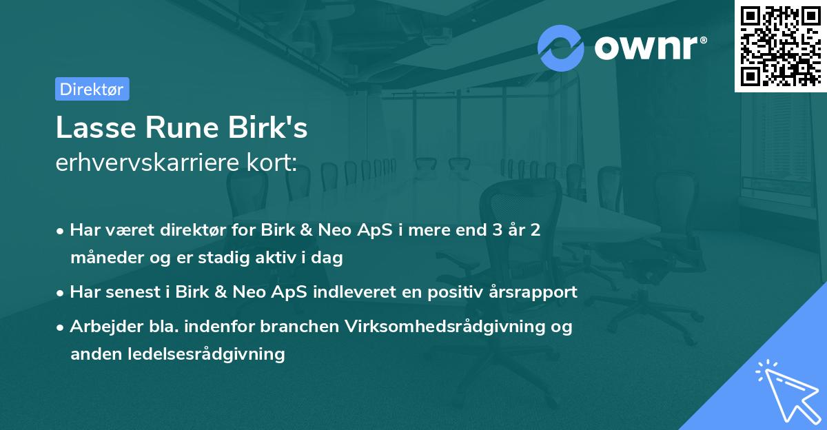 Lasse Rune Birk's erhvervskarriere kort