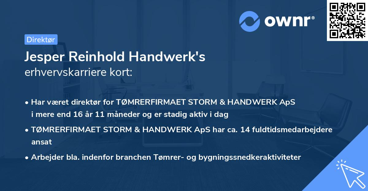 Jesper Reinhold Handwerk's erhvervskarriere kort