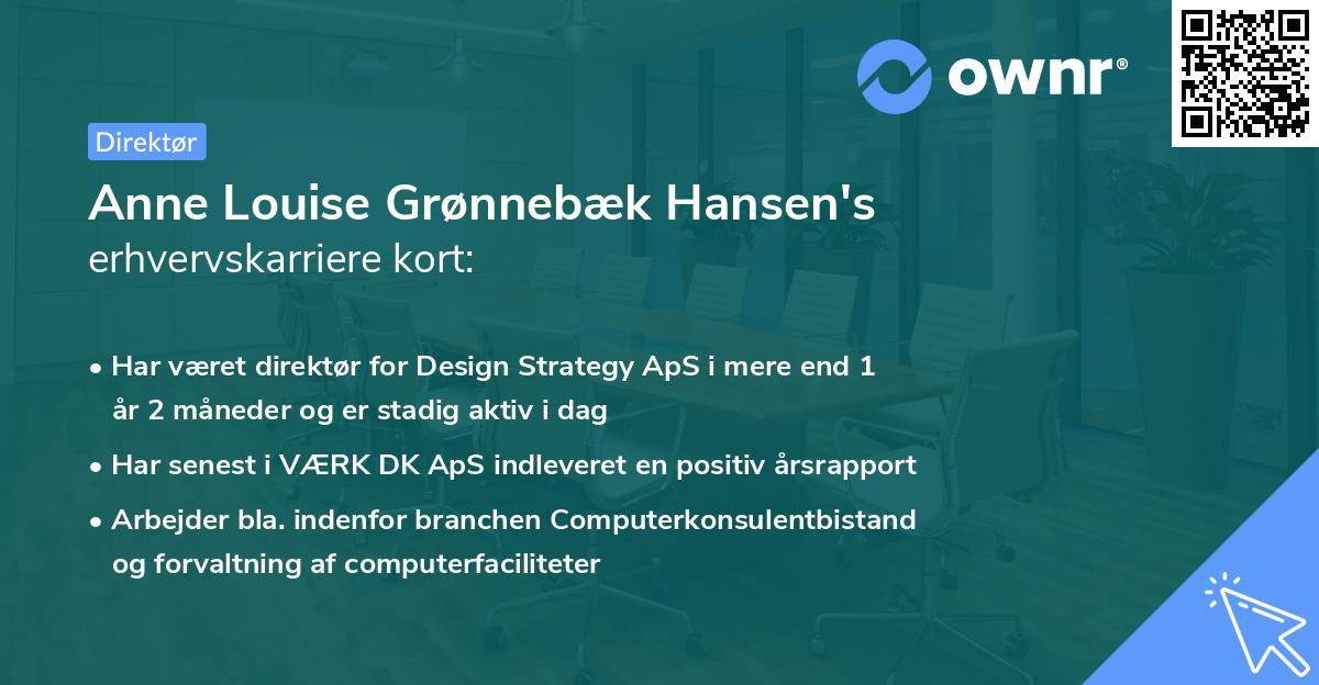 Anne Louise Grønnebæk Hansen's erhvervskarriere kort
