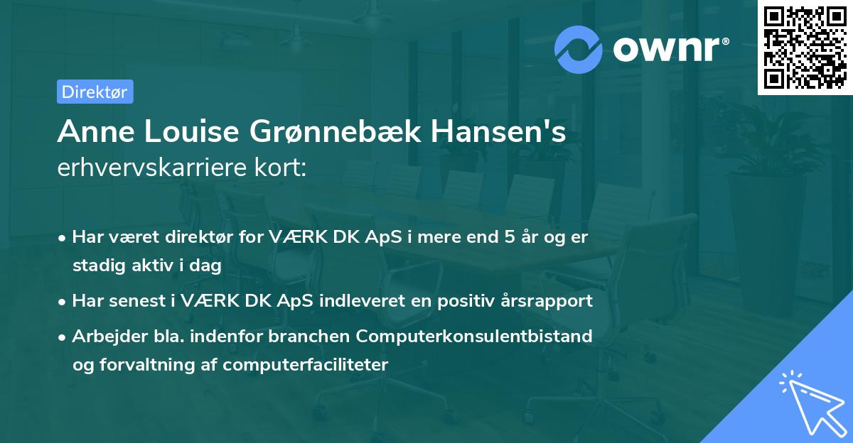 Anne Louise Grønnebæk Hansen's erhvervskarriere kort